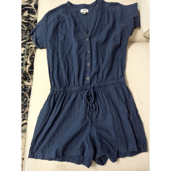 Old Navy Women's Blue Linen Romper Size Small - Picture 1 of 4